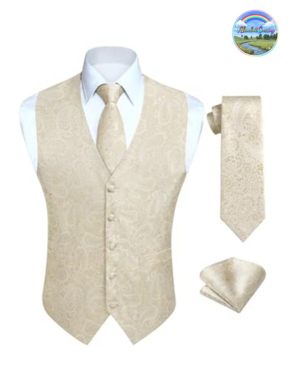 Mens Paisley Jacquard Vest Tie Set Slim Fit Silk Blend Formal Suit 3 Piece